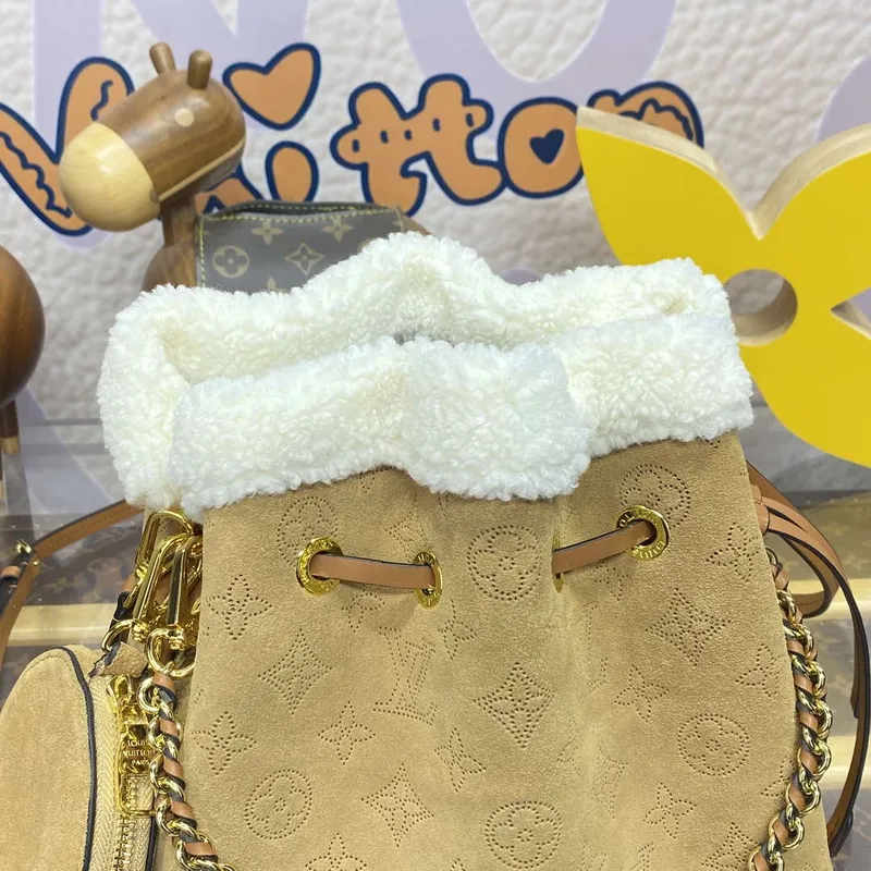 LV M11839 Louis Vuitton Bella Handbag Suede leather Bag Beige