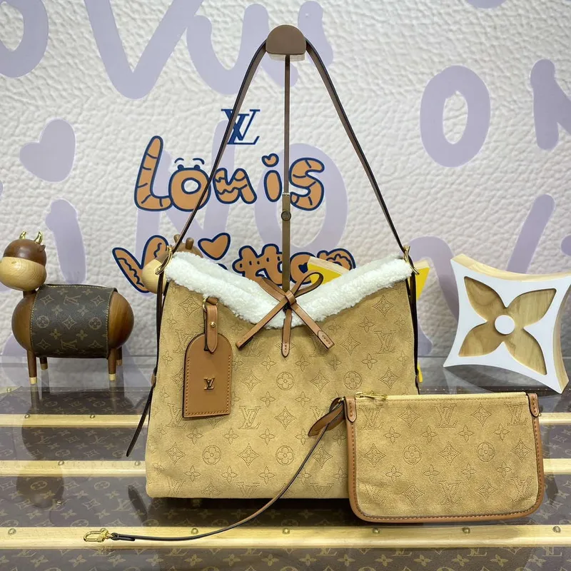 LV M11843 Louis Vuitton CarryAll PM Suede leather Bag Beige