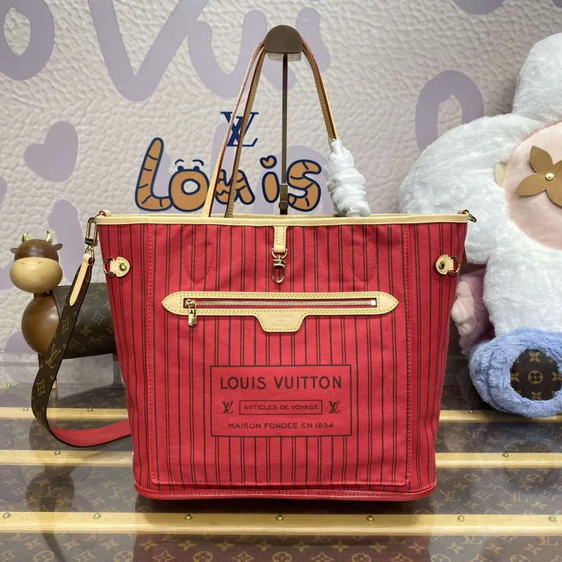 LV M12096 Louis Vuitton Reversible Neverfull Inside Out MM Handbag Red