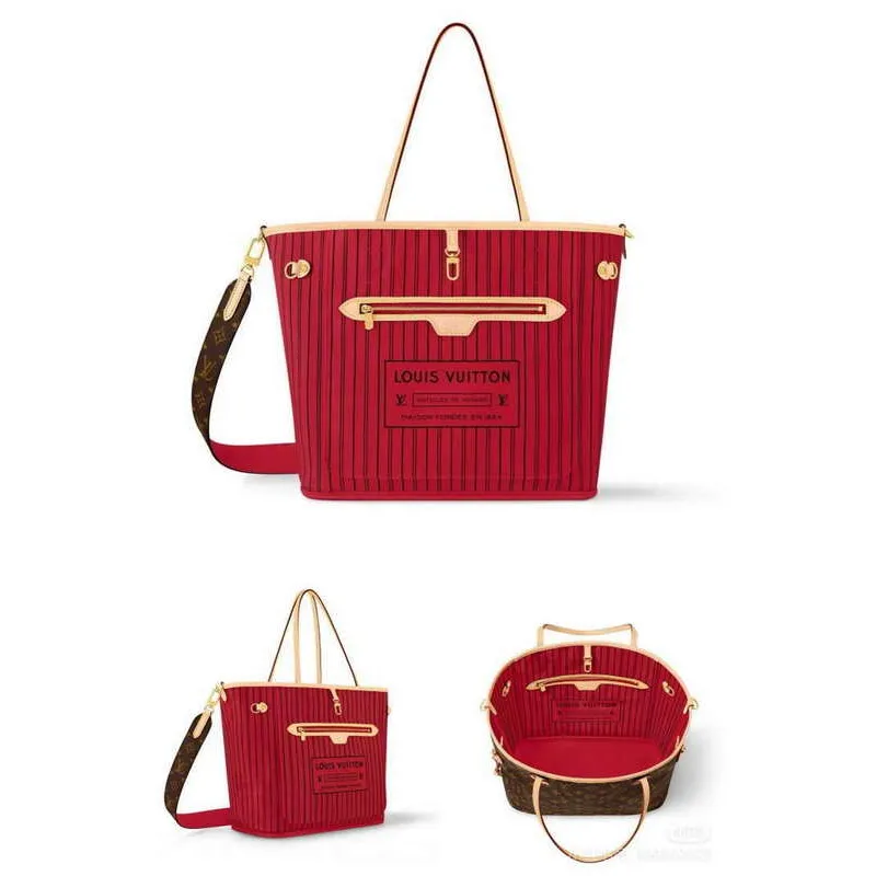 LV M12096 Louis Vuitton Reversible Neverfull Inside Out MM Handbag Red