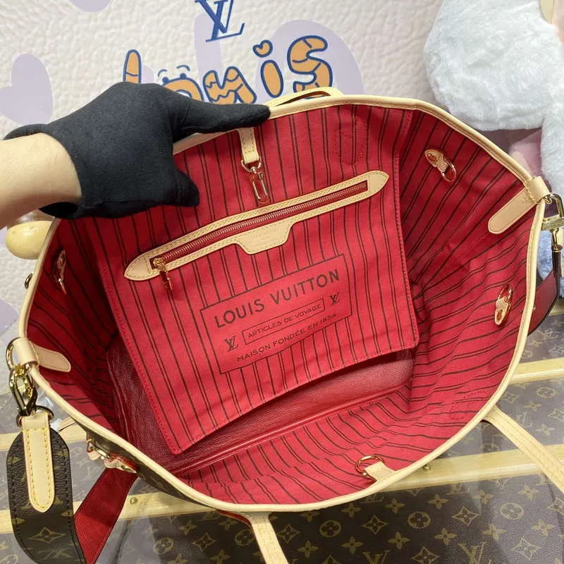 LV M12096 Louis Vuitton Reversible Neverfull Inside Out MM Handbag Red