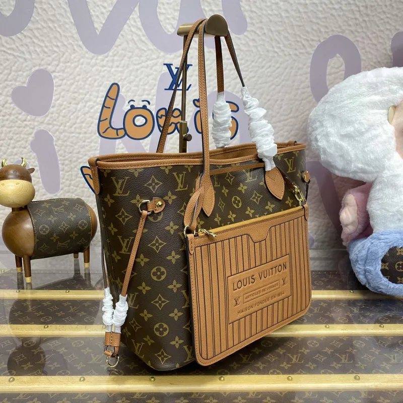 LV M12061 Louis Vuitton Reversible Neverfull Inside Out MM Handbag Brown