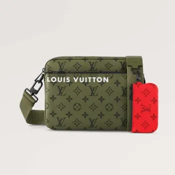 LV M23783 Louis Vuitton Trio Messenger Bag Khaki Green/Vermillion Red