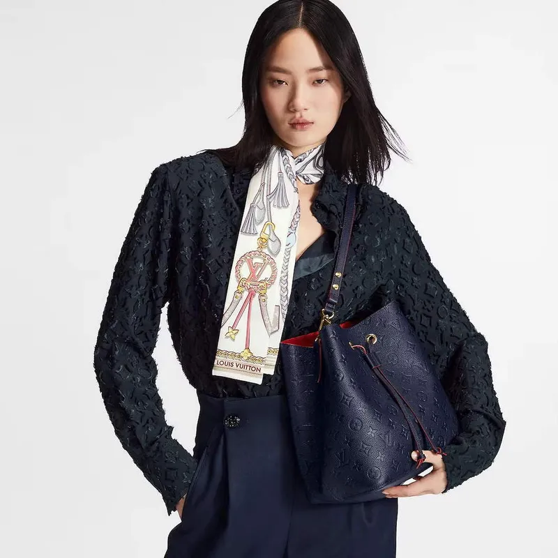 LV M45306  Louis Vuitton NéoNoé MM Bucket Bag Navy Blue and Red