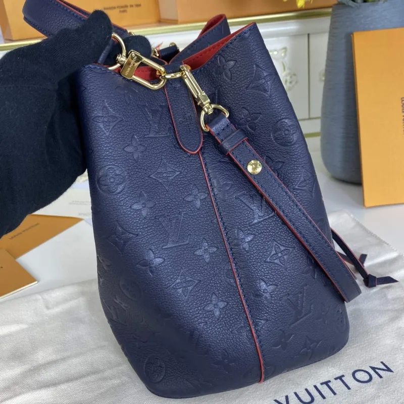 LV M45306  Louis Vuitton NéoNoé MM Bucket Bag Navy Blue and Red