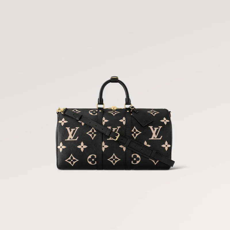 LV M46670 Louis Vuitton Keepall Bandoulière 45 Bag Black/Beige