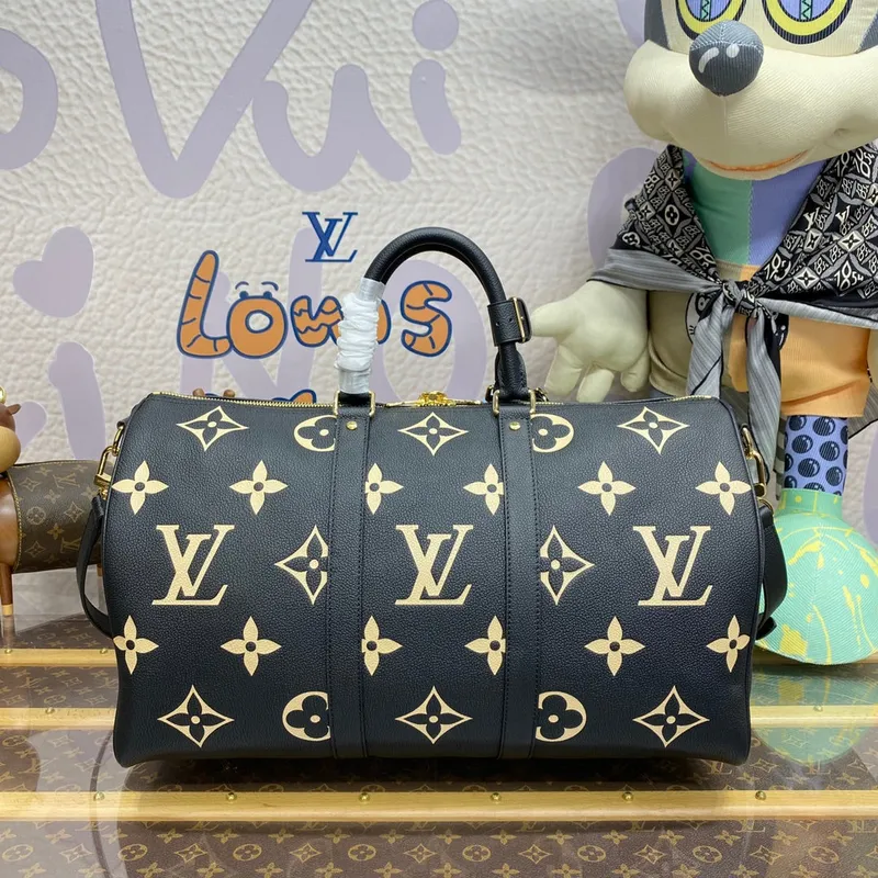 LV M46670 Louis Vuitton Keepall Bandoulière 45 Bag Black/Beige
