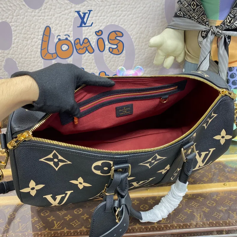 LV M46670 Louis Vuitton Keepall Bandoulière 45 Bag Black/Beige