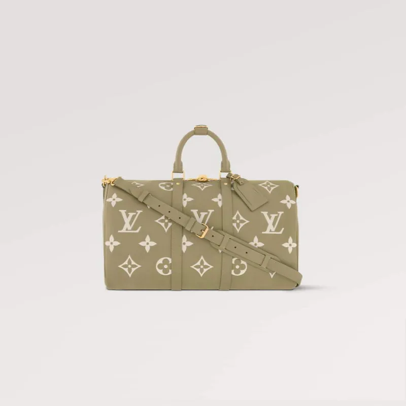 LV M46671 Louis Vuitton Keepall Bandoulière 45 Bag Khaki Fango/Cream