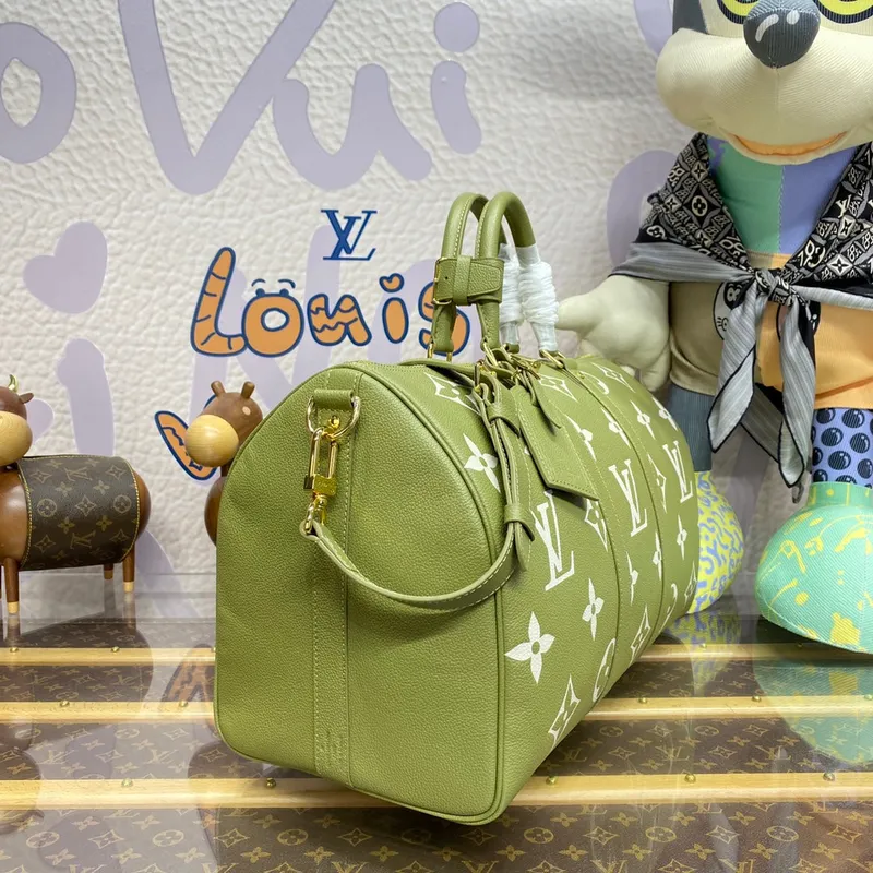 LV M46671 Louis Vuitton Keepall Bandoulière 45 Bag Khaki Fango/Cream