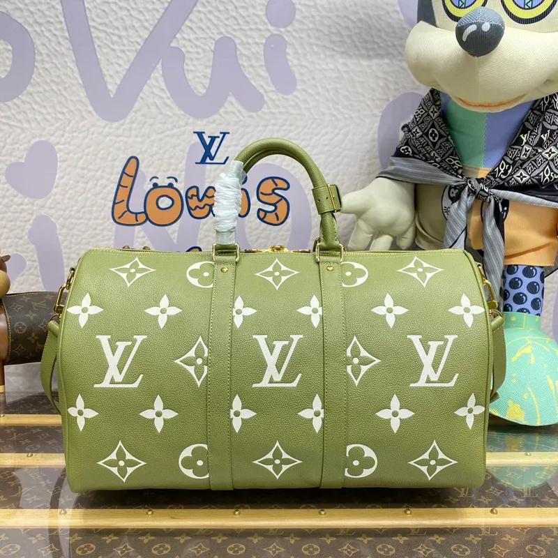 LV M46671 Louis Vuitton Keepall Bandoulière 45 Bag Khaki Fango/Cream