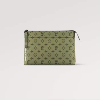 LV M82800 Louis Vuitton Pochette Voyage Souple Khaki Green/Vermillion Red