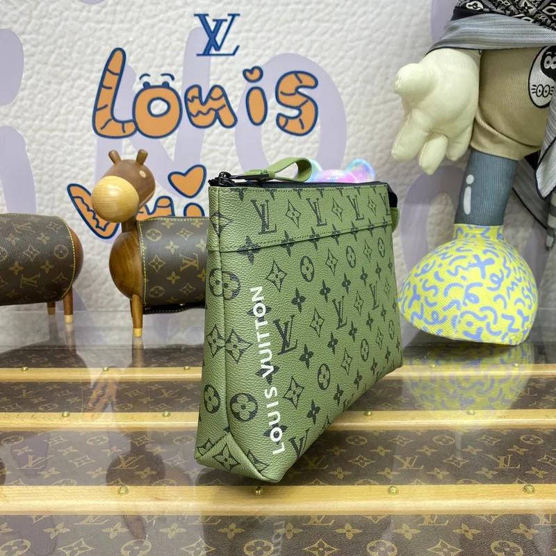 LV M82800 Louis Vuitton Pochette Voyage Souple Khaki Green/Vermillion Red