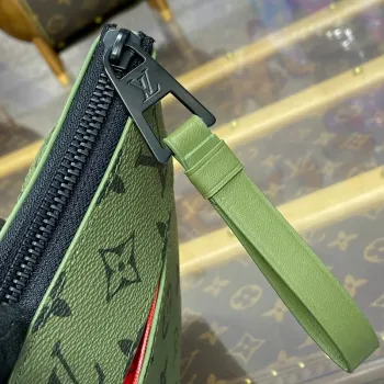 LV M82800 Louis Vuitton Pochette Voyage Souple Khaki Green/Vermillion Red