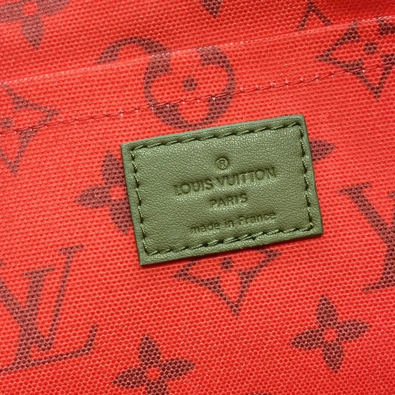 LV M82800 Louis Vuitton Pochette Voyage Souple Khaki Green/Vermillion Red