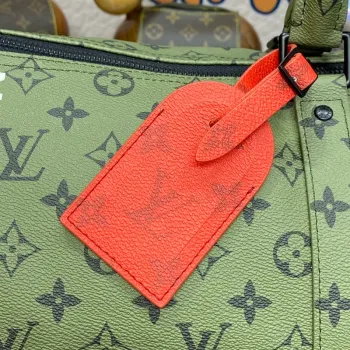 LV M23962 Louis Vuitton Keepall Bandoulière 45 Bag Khaki Green/Vermillion Red
