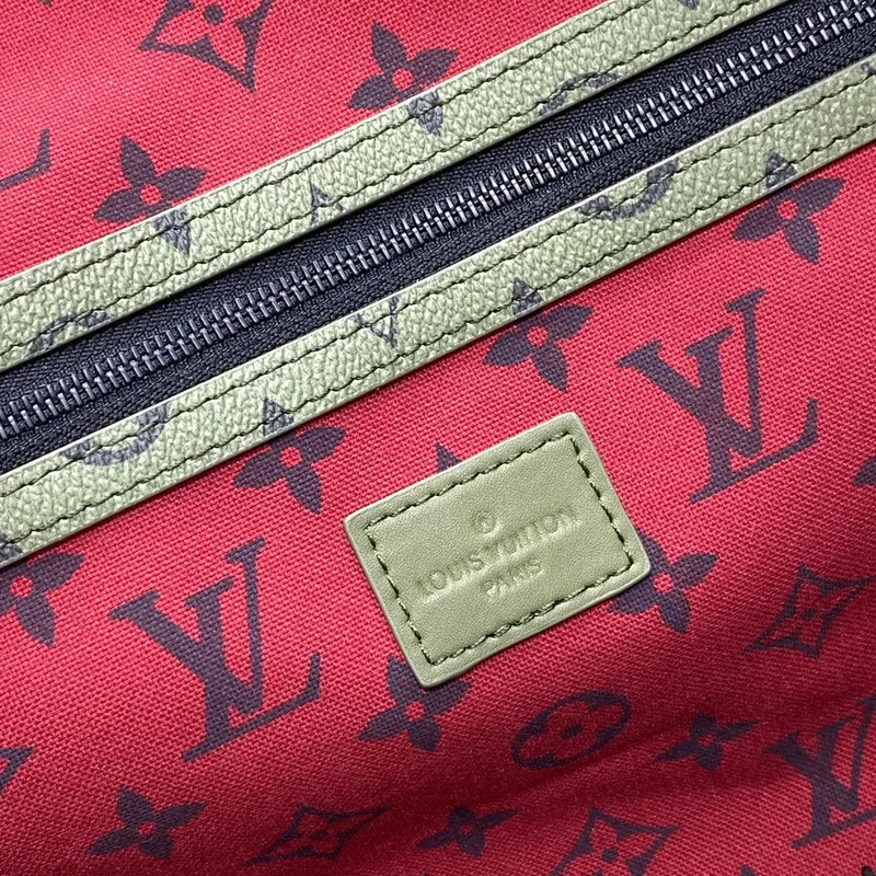 LV M23962 Louis Vuitton Keepall Bandoulière 45 Bag Khaki Green/Vermillion Red