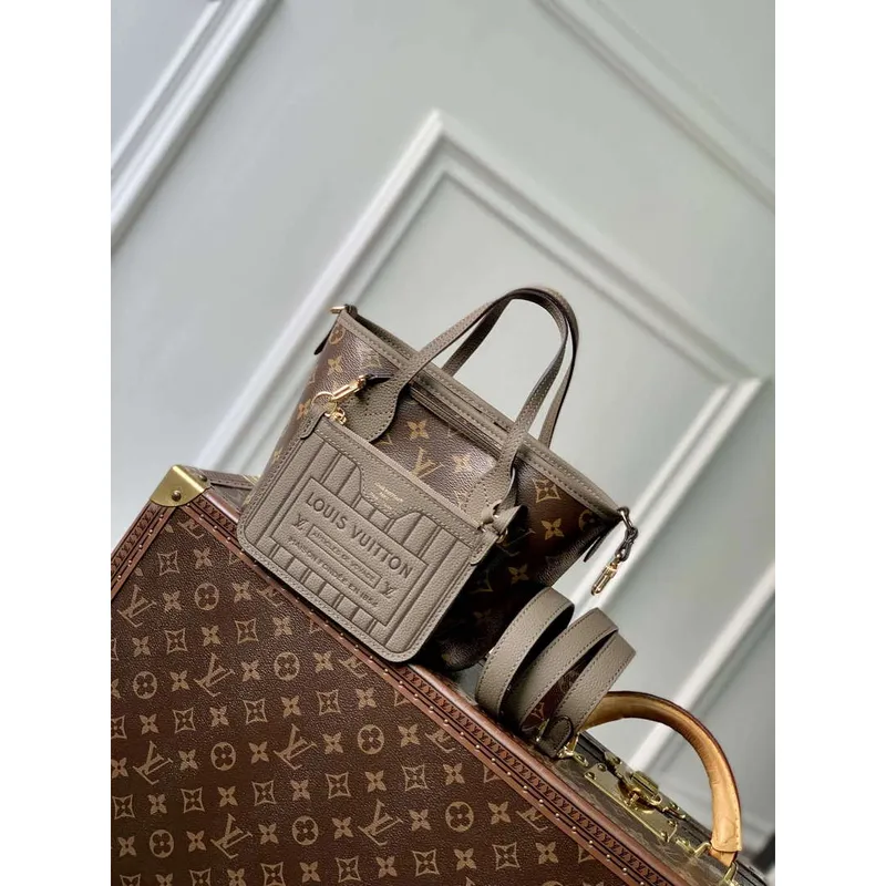 LV M12109 Louis Vuitton Neverfull Bandoulière Inside Out BB Handbag Gray