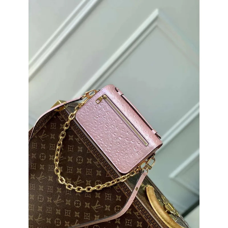 LV N85902 Louis Vuitton Pochette Métis East West Bag Ostrich leather Pink Glaze