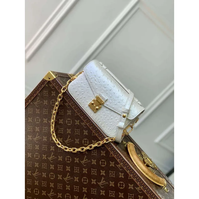 LV N85902 Louis Vuitton Pochette Métis East West Bag Ostrich leather White Pearl