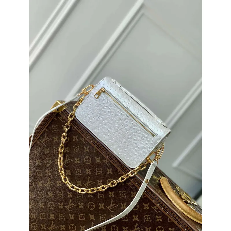 LV N85902 Louis Vuitton Pochette Métis East West Bag Ostrich leather White Pearl