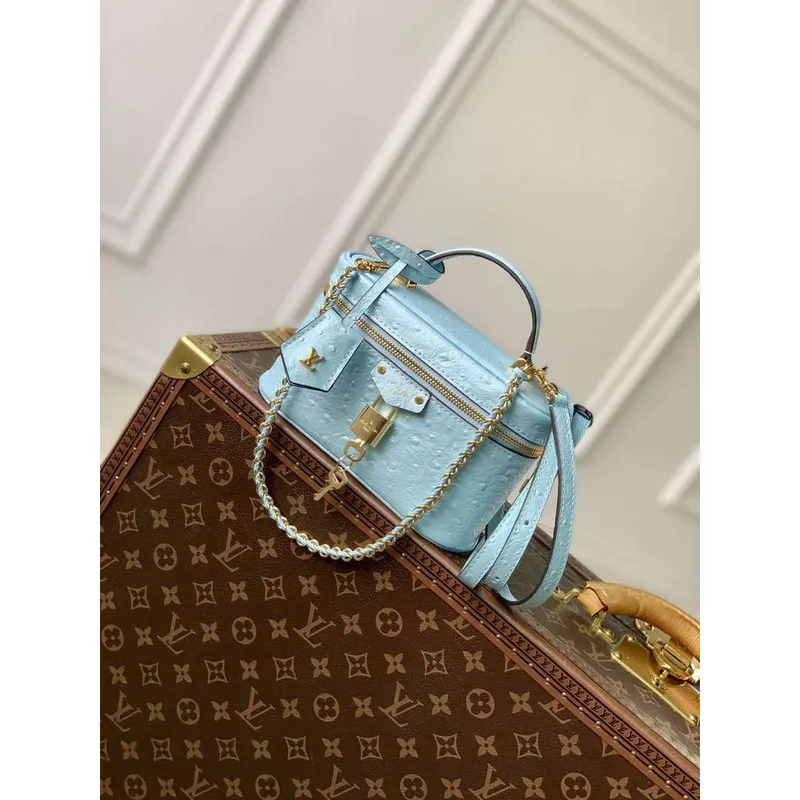 LV N85806 Louis Vuitton Vanity Chain Pouch Ostrich leather Bag Blue Glaze