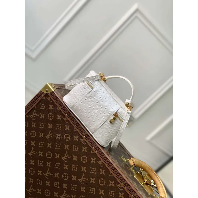 LV N85911 Louis Vuitton Vanity Chain Pouch Ostrich leather Bag White Pearl