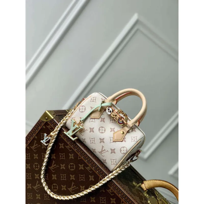 LV M24606 Louis Vuitton SPEEDY 18 LV&I Monogram Dune Coated Canvas Bag Beige