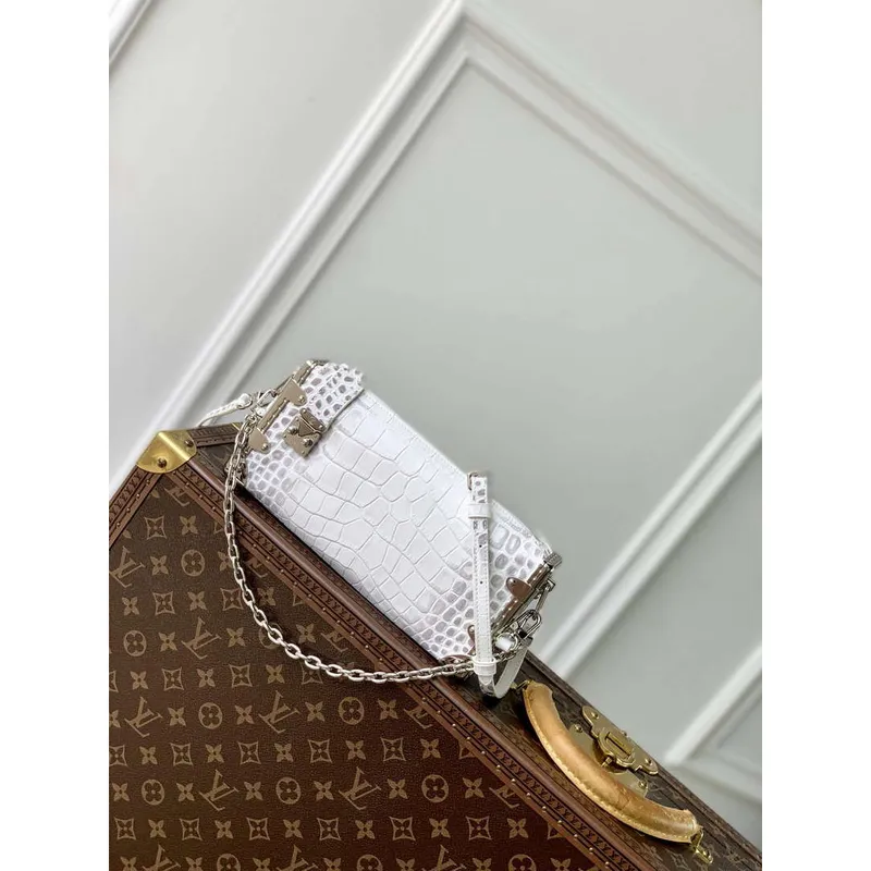 LV M25445 Louis Vuitton Slim Trunk Bag Crocodile Pattern White