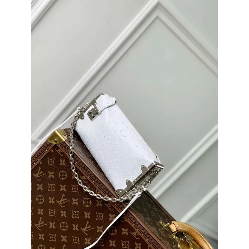 LV M25445 Louis Vuitton Slim Trunk Bag Ostrich Pattern White