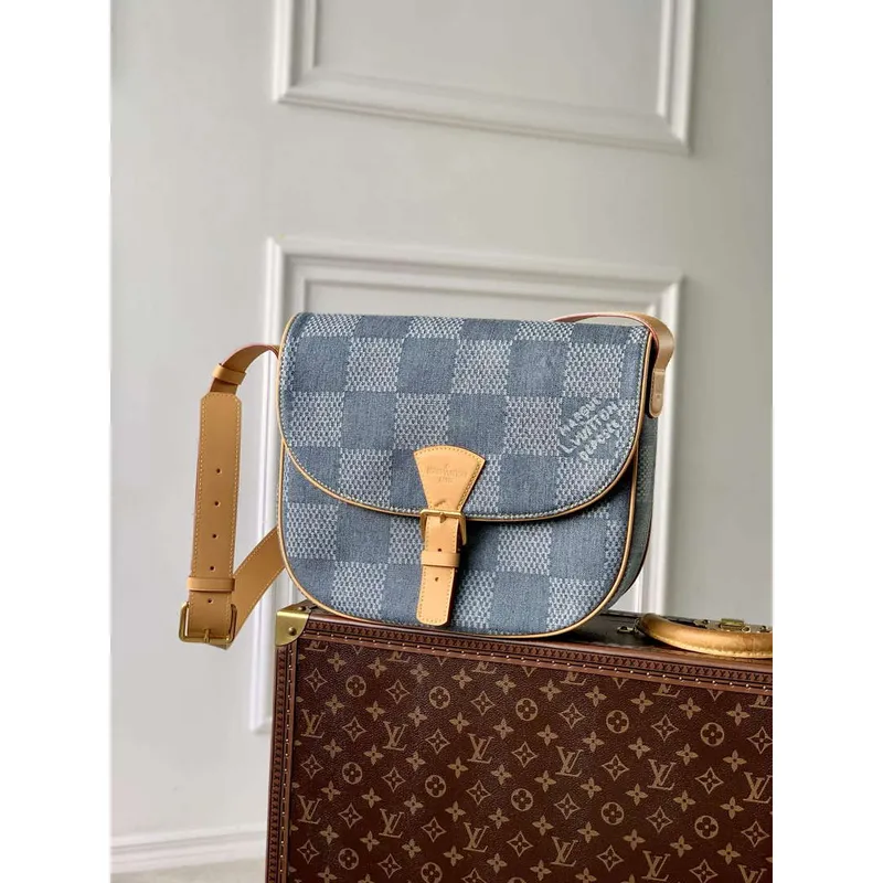 LV N40743 Louis Vuitton Montsouris Messenger MM Damier Cross body Bag Blue