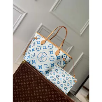LV M11263 Louis Vuitton Neverfull MM Tote Bag Lagoon Blue