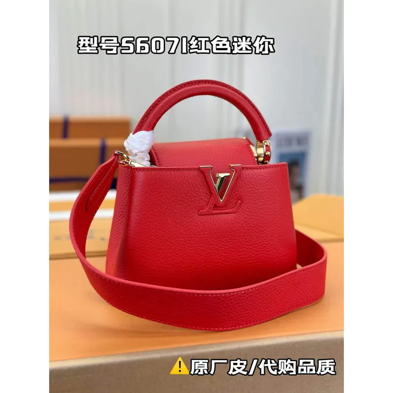 LV M43935 Louis Vuitton Capucines Mini Handbag Taurillon Red