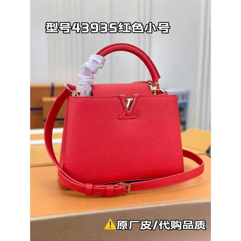 LV M43935 Louis Vuitton Capucines BB Handbag Taurillon Red