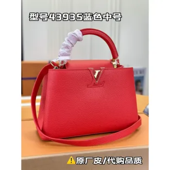 LV M43935 Louis Vuitton Capucines MM Taurillon Handbag Red