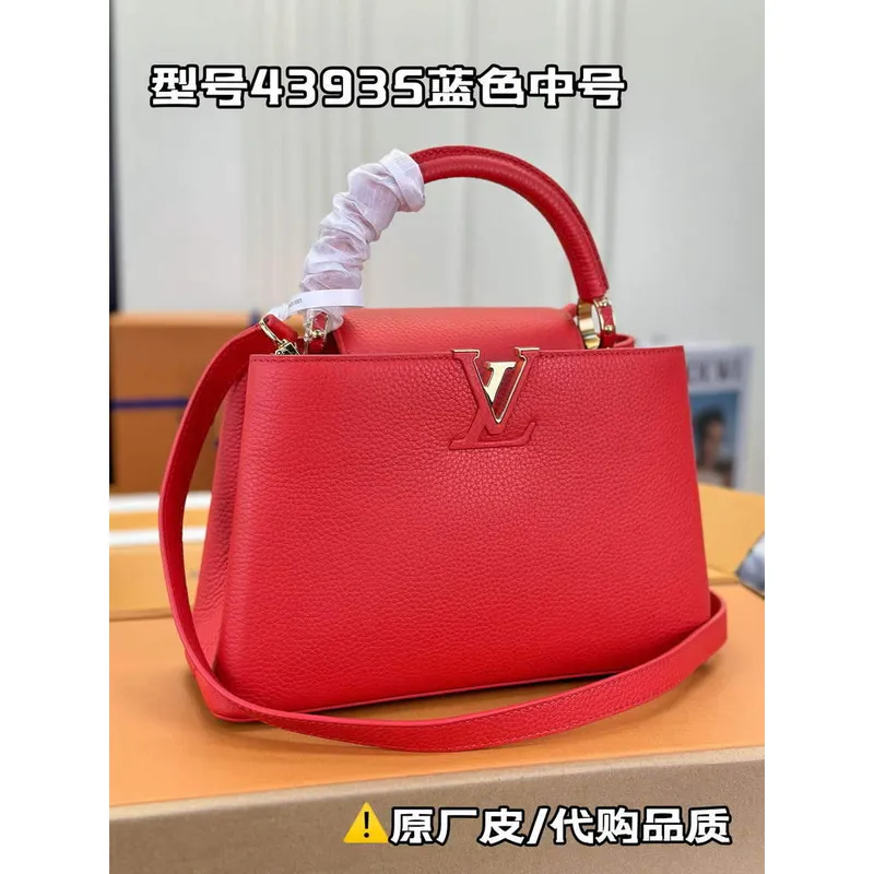 LV M43935 Louis Vuitton Capucines MM Taurillon Handbag Red