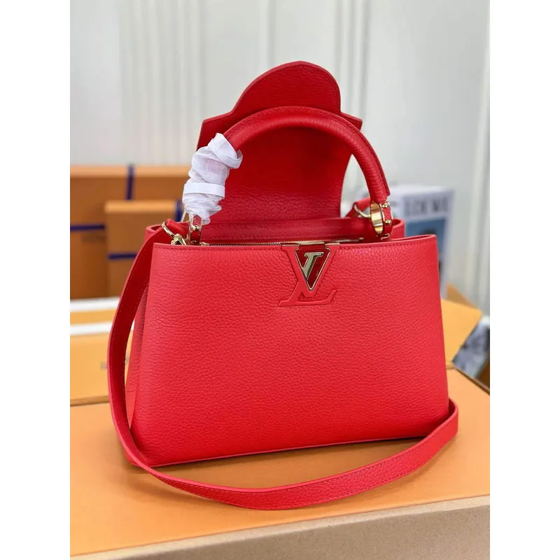 LV M43935 Louis Vuitton Capucines MM Taurillon Handbag Red