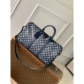 LV M24953 Louis Vuitton Keepall Bandoulière 50 Travel Bag Ink Blue/White