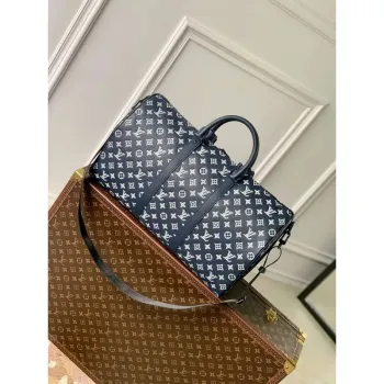 LV M24953 Louis Vuitton Keepall Bandoulière 50 Travel Bag Ink Blue/White