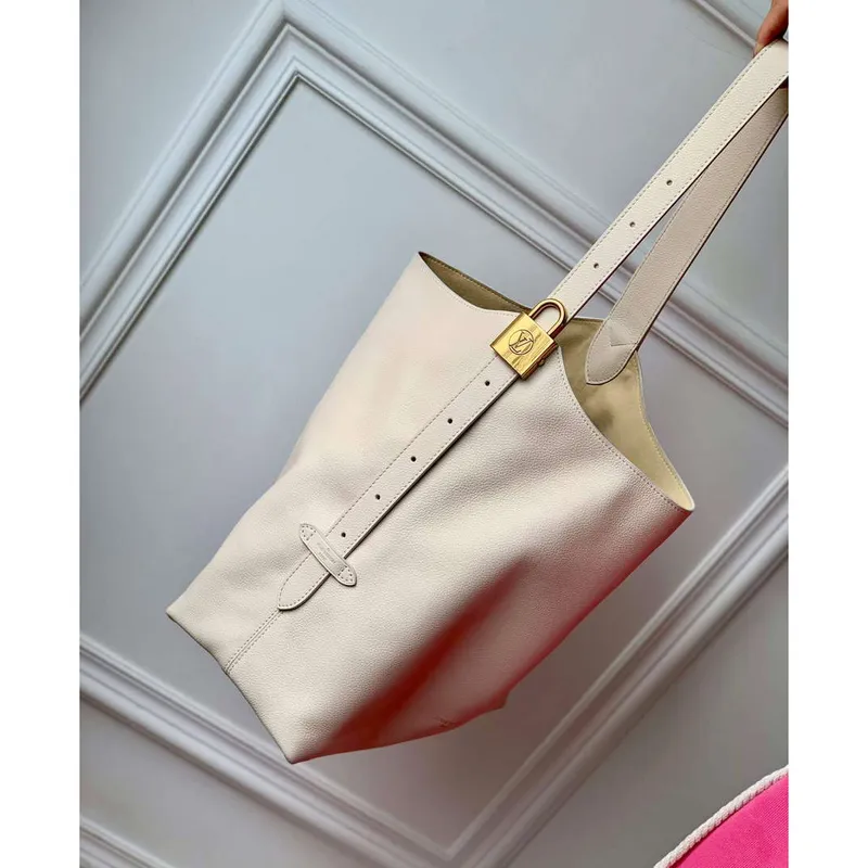 LV M25022 Louis Vuitton Low Key Hobo MM Handbag Limestone Gray