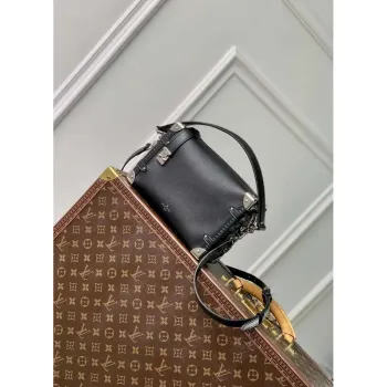LV M25160 Louis Vuitton Side Trunk MM Handbag Black