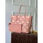 LV M45686 Louis Vuitton Neverfull MM Tote Bag Monogram Empreinte Leather Pink Cream
