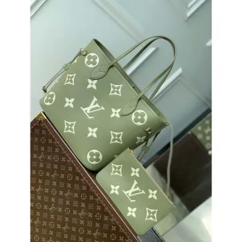 Louis Vuitton Neverfull MM M46649 — Monogram Empreinte Tote in Kaki Cream