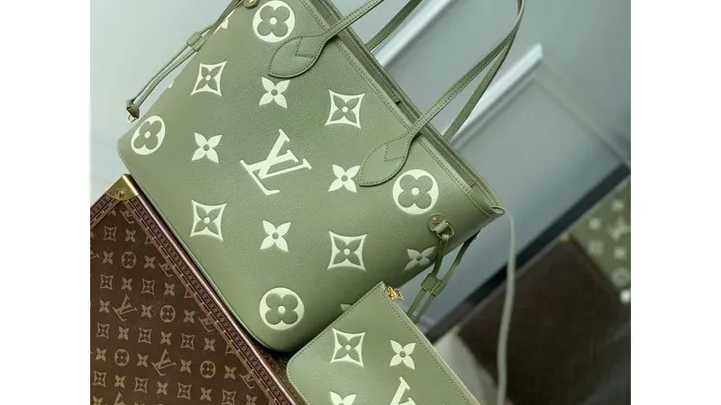 Louis Vuitton Neverfull MM M46649 — Monogram Empreinte Tote in Kaki Cream