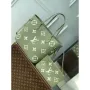 LV M46649 Louis Vuitton Neverfull MM Tote Bag Monogram Empreinte Leather Kaki Cream