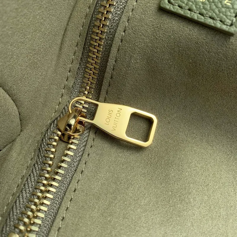 LV M46649 Louis Vuitton Neverfull MM Tote Bag Monogram Empreinte Leather Kaki Cream