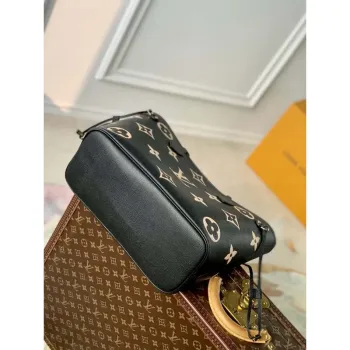 LV M58907 Louis Vuitton Neverfull MM Bag M45685 Monogram Empreinte Leather Black with Beige Logo