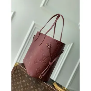 LV M46599 Louis Vuitton Neverfull MM Bag M45685 Monogram Empreinte Leather Wine Red
