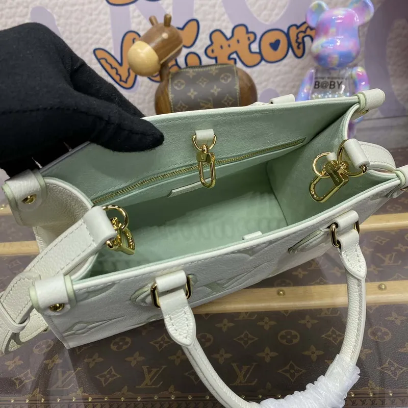 LV M46833 Louis Vuitton OnTheGo PM Bicolor Monogram Empreinte Leather Latte Green