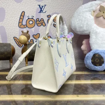LV M46833 Louis Vuitton OnTheGo PM Bicolor Monogram Empreinte Leather Latte Blue